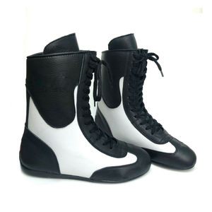 <b>Lace</b>-Up Leather Boxing <b>Shoes</b> <b>Black</b> White Breathable Slip Resistant All Weather Grip Lightweight - Product Image 1