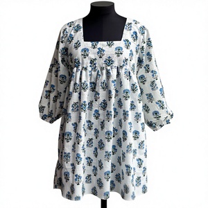 Vestido Largo Informal de Verano para Mujer, Tejido 100% Algodón, Estampado Floral a Mano, Estilo Bohemio, Hecho a Mano, Ecológico - Product Image 1
