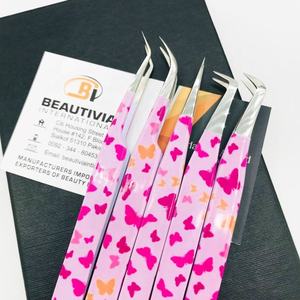 Pince à épiler d'extension de cils imprimée papillon testée à la main en acier inoxydable durable avec pointe pointue - Product Image 2