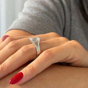 <b>UNIQUE</b> 3 Carat Emerald Cut Lab Grown Diamond Floating <b>Engagement</b> <b>Ring</b>, Platinum Hidden Halo Bespoke <b>Ring</b> , IGI Certified - Product Image 1