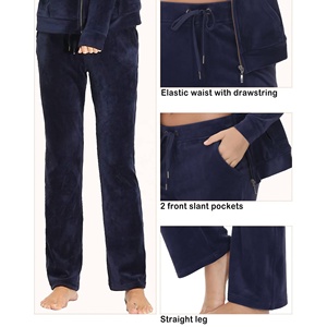 Women's Navy Blue Hooded <b>Tracksuit</b> Set Full Length Solid Color Casual Joggers with Side Pockets Zipper Fly Winter Wear - Product Image 6