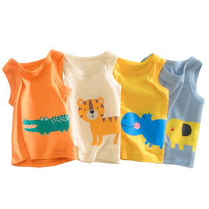 Cartoon Animal Printed Men's <b>Knitted</b> <b>Tank</b> <b>Top</b> O-Neck Casual Style Multiple Colors Available - Product Image 1