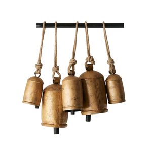 Wholesale Vintage Brass Christmas <b>Bells</b> Set Shabby Chic Distressed Gold Hanging <b>Cow</b> <b>Bells</b> with Rope for Holiday Farmhouse Home - Product Image 1
