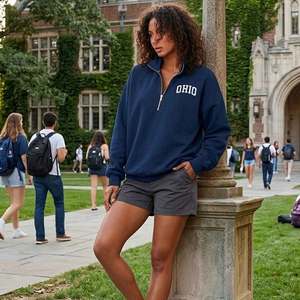 Wholesale Women Half Zip Up <b>Mock</b> <b>Neck</b> Sweatshirt Warm Soft Fabric Autumn Casual Pullover Cotton 100% Blend Relaxed Fit <b>Top</b> - Product Image 1