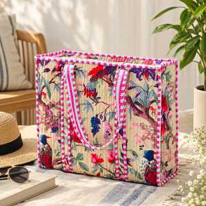 Bolsa de Mano de Algodón con Diseño de Paneles y Cierre de Cremallera, Dos Asas, para Uso en Todas las Estaciones - Product Image 2