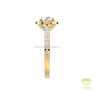 Moissanite Diamond Round Cut Double Halo Engagement <b>Ring</b> Yellow Gold Wedding Promise Anniversary <b>Ring</b> for Women - Product Image 2