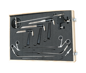 Juego completo de instrumentos quirúrgicos para laringoscopia ORL, herramientas manuales para examen de garganta en estuche de madera, ideal para centros de otorrinolaringología. - Product Image 1