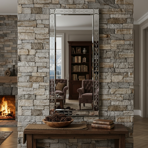 Miroir mural artisanal de style vénitien, design rectangulaire avec gravure florale |   Miroir élégant pour la décoration intérieure - Product Image 4