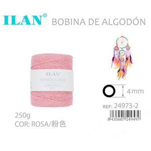 Cuerda de algodón Ilan en carrete de 4 mm, color rosa, 250 g, para manualidades - Product Image 3