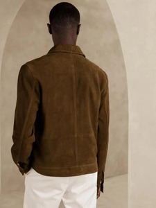 Men's Dark Brown <b>Suede</b> <b>Leather</b> Trucker <b>Jacket</b> - Product Image 3