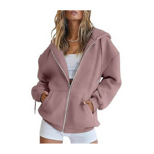 Women's Oversized Zip Up Hoodie Drop Shoulder Sweatshirt with Soft Fleece Fabric Kangaroo Pocket for Casual Streetwear - Product Image 4