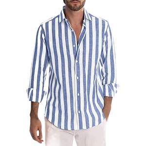 Camisa de Hombre de Verano, Transpirable, de Lino y Algodón, Satén, Informal, Antiarrugas, con un Solo Botón, Teñido Liso - Product Image 3