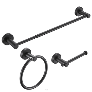 Set di Accessori per Bagno in Alluminio Spesso Nero Opaco 16-27 Pollici Regolabile 3 Pezzi con Portasciugamani e Altri Accessori - Product Image 1