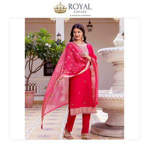 Collection Premium de Vêtements Indiens Style Traditionnel Classique Tenue Décontractée Viscose Chanderi avec Broderie Ensemble Kurti et Pantalon - Product Image 4