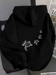 Sweat-shirt unisexe surdimensionné à capuche coupe-vent en polaire noir uni, pull décontracté pour l'hiver, coupe ample avec poches, personnalisable - Product Image 3