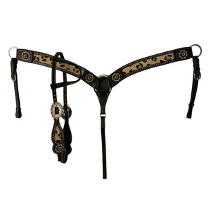 Premium Quality100 % cuero genuino Western One Ear Headstall & Breast Collar Set con Hair On & Stud Proveedor Fabricante - Product Image 2