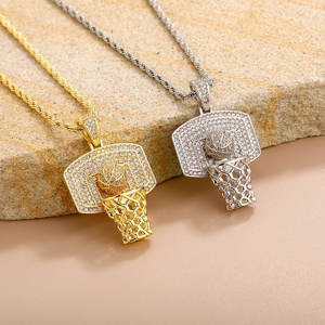 Pendentif de panier de basket en argent plaqué rhodium pour homme avec boule et filet en diamant de laboratoire, style hip-hop, pour usage quotidien - Product Image 4