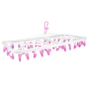 50 Clip <b>Foldable</b> Rectangle Plastic <b>Clothes</b> <b>Drying</b> <b>Rack</b> With Pink Clips Hook Type For Laundry Room Durable Design - Product Image 1