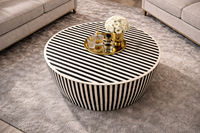 Table basse ronde Wabi-Sabi de luxe, rayée noir et blanc, table de salon moderne