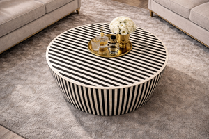 <b>Round</b> Wabi-Sabi Luxury Coffee <b>Table</b> Black and <b>White</b> Striped Modern Living Room Sofa <b>Table</b> - Product Image 2