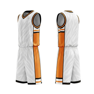 Conjunto de Uniforme de Baloncesto Personalizado Blanco y Naranja, Sin Mangas, Cuello en V, Sublimado, de Secado Rápido, Ajuste Atlético, Unisex, para Adultos - Product Image 2