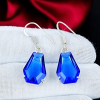 Boucles d'oreilles pendantes en argent sterling 925 avec pierre bleue en forme de cercueil, bijoux fantaisie faits à la main pour femmes