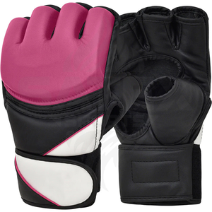 Gants Mma demi-doigts en PU, fermeture Velcro, unisexe, pour l'entraînement aux arts martiaux, noir, rose, blanc - Product Image 1