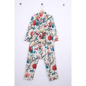 Ensemble de pyjama en coton indien imprimé à la main, vêtements de nuit élégants et tendance pour femmes et hommes, respirant, 100% coton pour l'été - Product Image 5