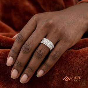Moissanite <b>Ring</b> Women Baguette Cut Wide Band 925 Sterling Silver Multi Row Statement Wedding Engagement Anniversary New York - Product Image 4