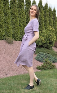 Nouvelle Arrivée Robe d'été formelle mi-longue en coton 100% col en V à manches courtes coupe trapèze, minimaliste, écologique, respirante et ample - Product Image 3