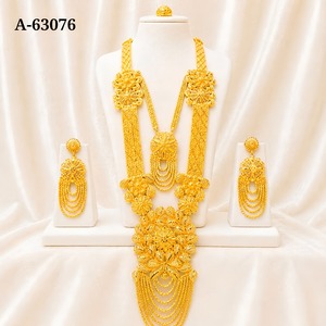 Designer Ethnic Long Zircon Trendy <b>Necklace</b> <b>Set</b> with Matching Earrings Gold Plated <b>Silver</b> Plated Wedding Jewelry A-63074 - Product Image 3