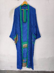 Robe en soie longue jusqu'aux chevilles, robe multicolores, robe de nuit, robe indienne vintage en soie recyclée, kimono en sari - Product Image 4