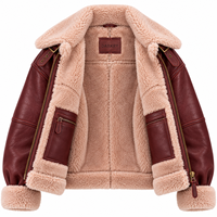 Veste en cuir bordeaux pour femme, doublée en sherpa, chaude pour l'hiver, manteau en fausse fourrure marron, vêtement d'extérieur zippé, style motard tendance