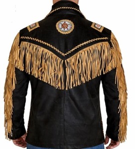 Veste Western Homme en Daim Noir à Franges, Style Moto Biker, Vintage Cowboy Rodeo, Vente en Gros Personnalisée - Product Image 1