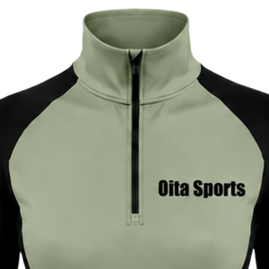 <b>Women</b> <b>Quarter</b> <b>Zip</b> Athletic Top Sage Green Long Sleeve Fitted Sports Training Shirt High Collar Thumbhole Performance Activewear - Product Image 5