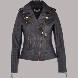100% en cuir véritable femmes vestes Biker Style avant fermeture à glissière poche poitrine dames en ligne université personnaliser veste de créateur - Product Image 1