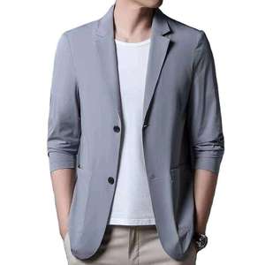 Blazer Gris para Hombre, Corte Regular, Cuello de Solapa, Antiarrugas, Poliéster, Cierre de un Botón - Product Image 1