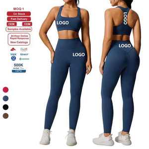 Ensemble de leggings et soutien-gorge de sport unisexe bleu marine, respirant, séchage rapide, évacuation de l'humidité, ajusté, sans couture, taille élastique, motif lettres, tout-en-un - Product Image 1