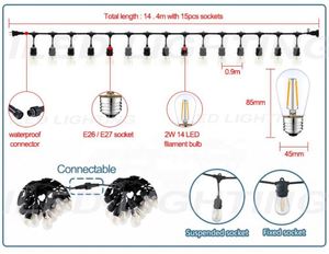 ไฟประดับตกแต่งแบบฟีสตูน LED คุณภาพดี IP65 แสงวอร์มไวท์ 2700K ทองแดงแท้ 100% สไตล์วินเทจ สำหรับเทศกาลคริสต์มาส ยอดนิยม เชื่อมต่อง่าย สะดวก - Product Image 2