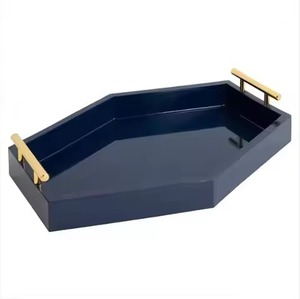 Rectangular Wood Serving Tray with <b>Ring</b> Metal Handles Minimalist Design Durable Solid <b>Plate</b> Type for Food Serving Use - Product Image 2