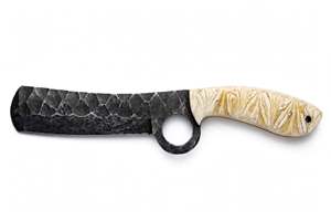 Cuchillo de cocina negro forjado a mano con orificio de seguridad para el dedo y mango tallado en crema para cortar carne - Product Image 3