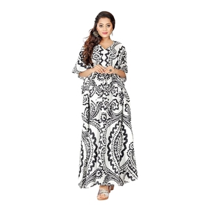 Maxi Kaftán para Mujer, Camisón de Algodón Puro, Kaftán para Estar en Casa |   Camisón para Mujer Estampado a Mano - Product Image 2