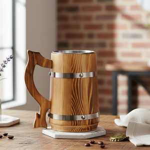 Jarra de Madera Hecha a Mano, Jarra de Cerveza de 600 ml, Jarra de Acero Inoxidable, Regalo para Padrinos de Boda, Estilo Vikingo, Regalo para el Padrino, Taza para Beber - Product Image 1