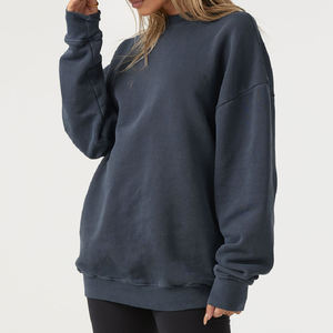 Sweat-shirts à capuche en molleton français personnalisés à épaules tombantes et col montant pour femmes, sweat-shirt oversize en coton à col rond pour femmes - Product Image 4