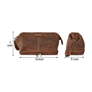 Leather Toiletry Bag Rectangle Double Tier Durable Classic Style for Bathroom Use - Product Image 2