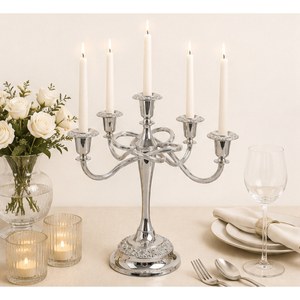 Candelabro de metal de lujo de 5 brazos, plateado, para centros de mesa en bodas, eventos, hoteles y banquetes. - Product Image 5