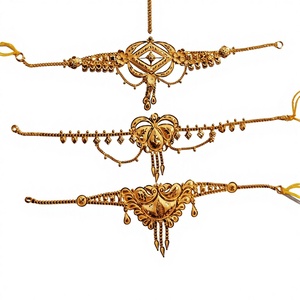 Collier ras du cou et bracelet de bras en or massif 22 carats, bijoux fins ethniques indiens pour mariée - Product Image 1