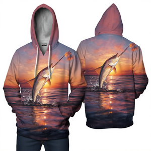 เสื้อฮู้ดตกปลา Sunset Offshore Dorado Rush ลายพิมพ์ Golden Ocean Sublimation Performance Wear - Product Image 2