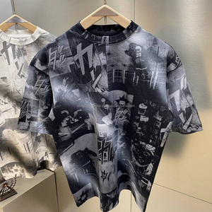 Camiseta Retro de Manga Corta para Hombre, Estilo Hip Hop Vintage, con Logotipo Personalizado OEM, Diseño de Letras Tejidas a Crochet, Corte Regular, Algodón Orgánico - Product Image 3