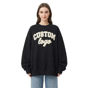 Sudadera Vintage Extra Grande con Cuello Redondo y Apliques Bordados Personalizados, Sudadera de Mujer de Algodón Tejido - Product Image 1